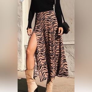 Reformation Zoe Midi Skirt — Black Tiger print